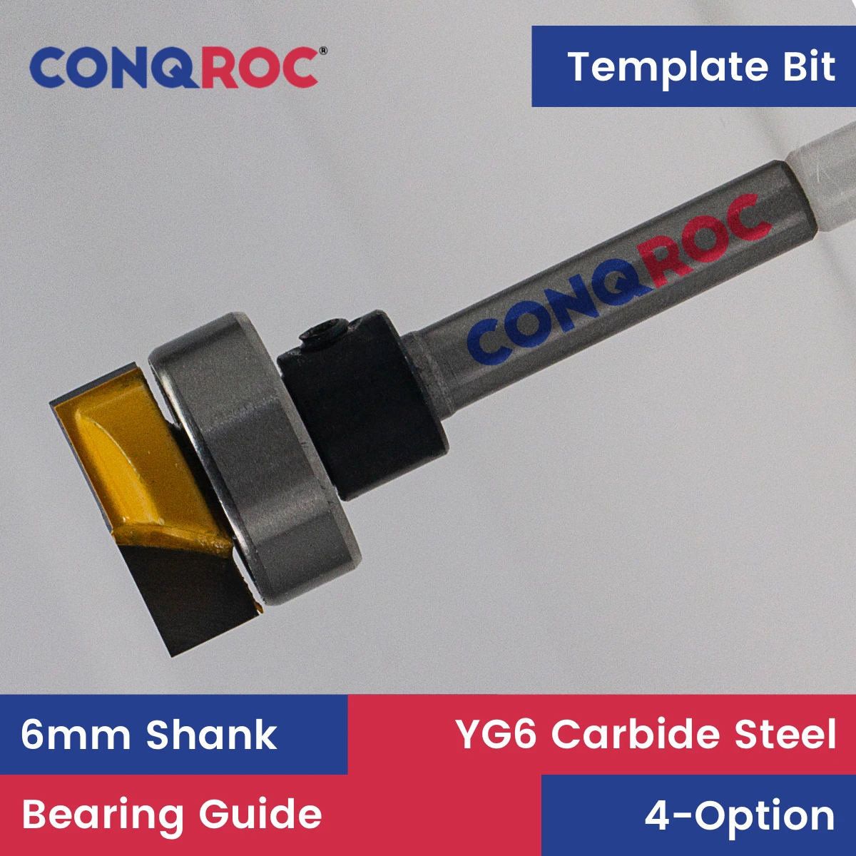 6mm Shank Template Router Bit with Top Bearing 4-Option Woodworking Dado Clean Out Milling Cutter Pattern Bit