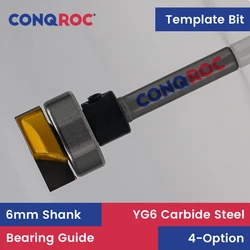 6mm Shank Template Router Bit with Top Bearing 4-Option Woodworking Dado Clean Out Milling Cutter Pattern Bit