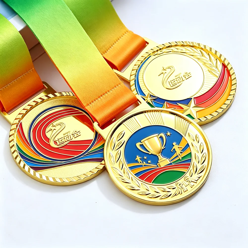 Personalized Sports Medal Manufacturer Wholesale Engraving Logo or Name Metal Medals Cheap Sport Award Medal with Ribbon Gift