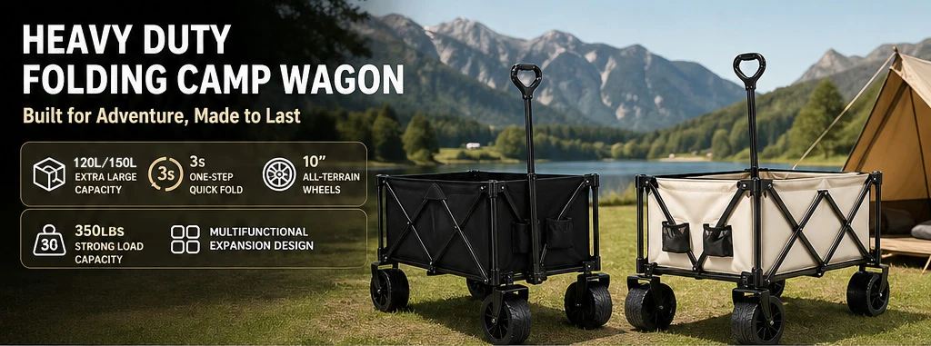 Wholesale Folding Wagon 175kg Heavy Duty Collapsible Utility Trolley for Outdoor Camping