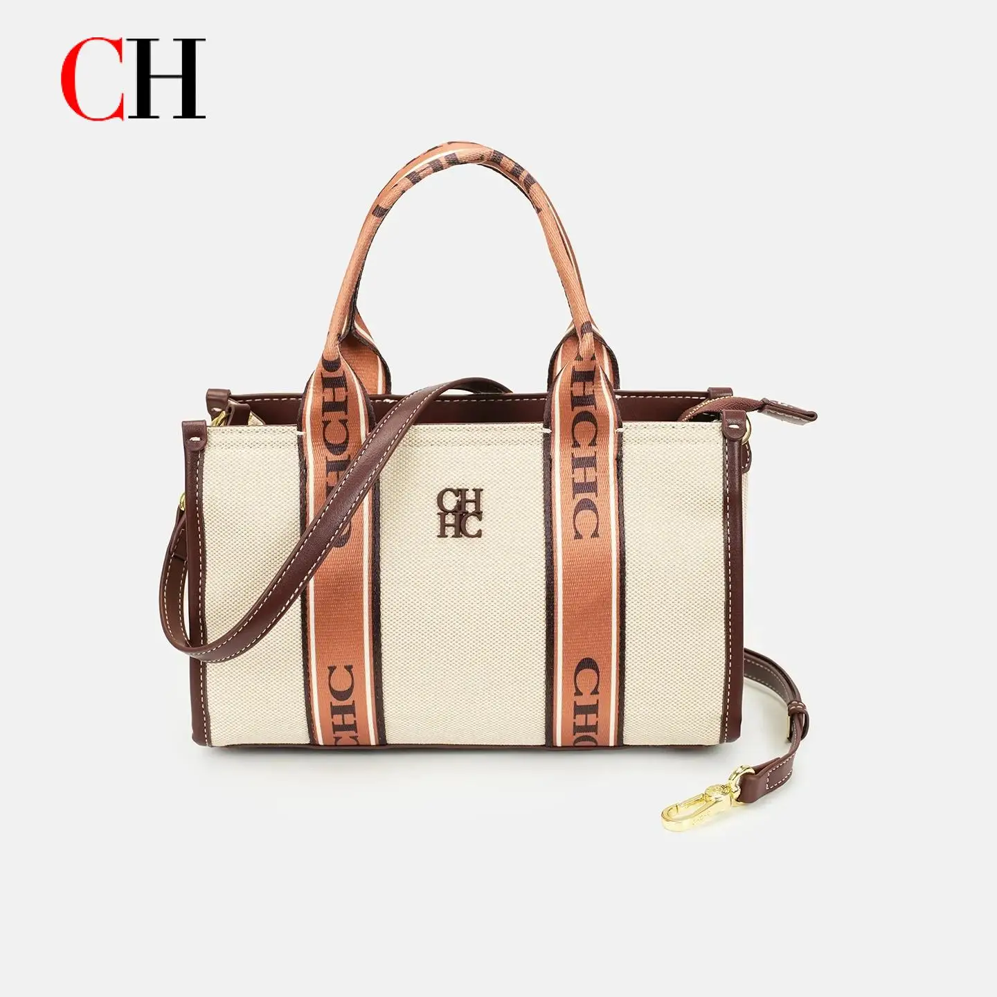 

CH Canvas Tote Bag for Women Top Handle Detachable Crossbody Strap Fashion Shoulder Bag for Daily Commute Shopping and Travel