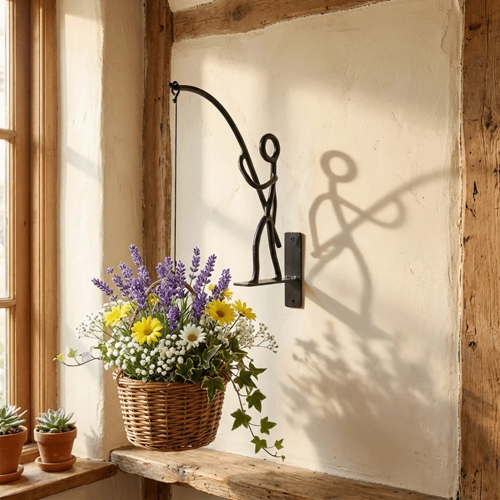 

Абстрактная кованая подставка для цветов, устойчивая к ржавчине, декоративные настенные крючки, лаконичный дизайн, для гостиной