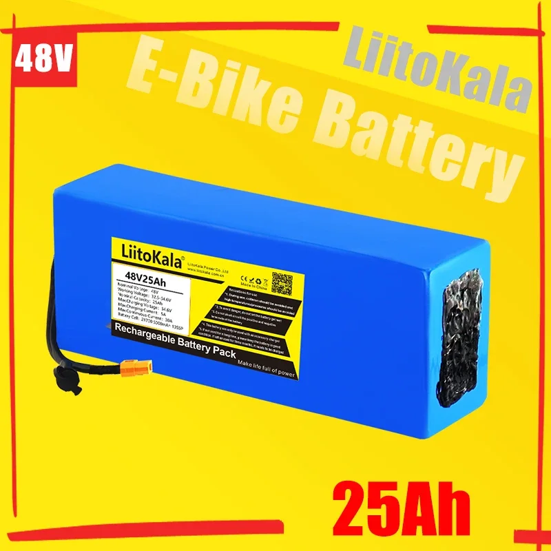 LiitoKala 48V 25ah 21700 5000mAh 13S5P Lithium Battery Pack 48V 25AH 1500W electric bicycle battery Built in 30A BMS T/XT90/XT60