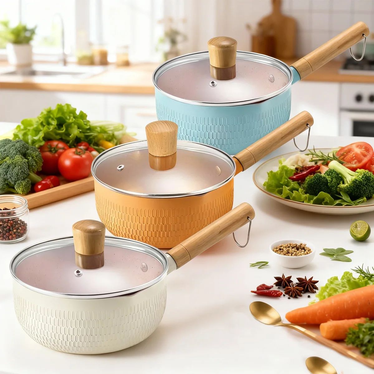 

GIYOCA Nonstick Sauce Pan with Glass Lid and Wood Handle, Butter Warmer, Induction Compatible Cookware, Healthy Cooking Pot