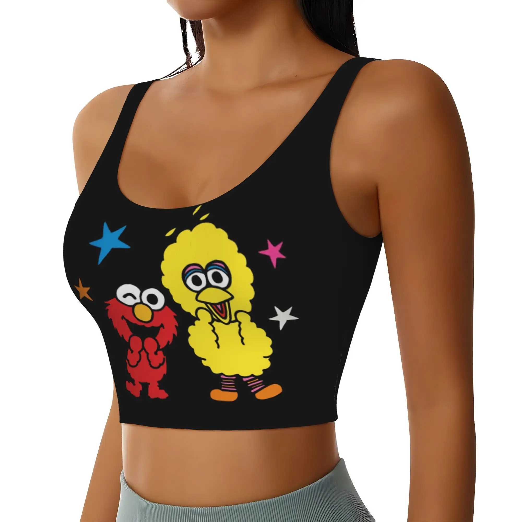 Custom High Impact Cookies Anime Monsters Sports Bra for Women Elmo Cartoon Gym Workout Yoga Crop Top