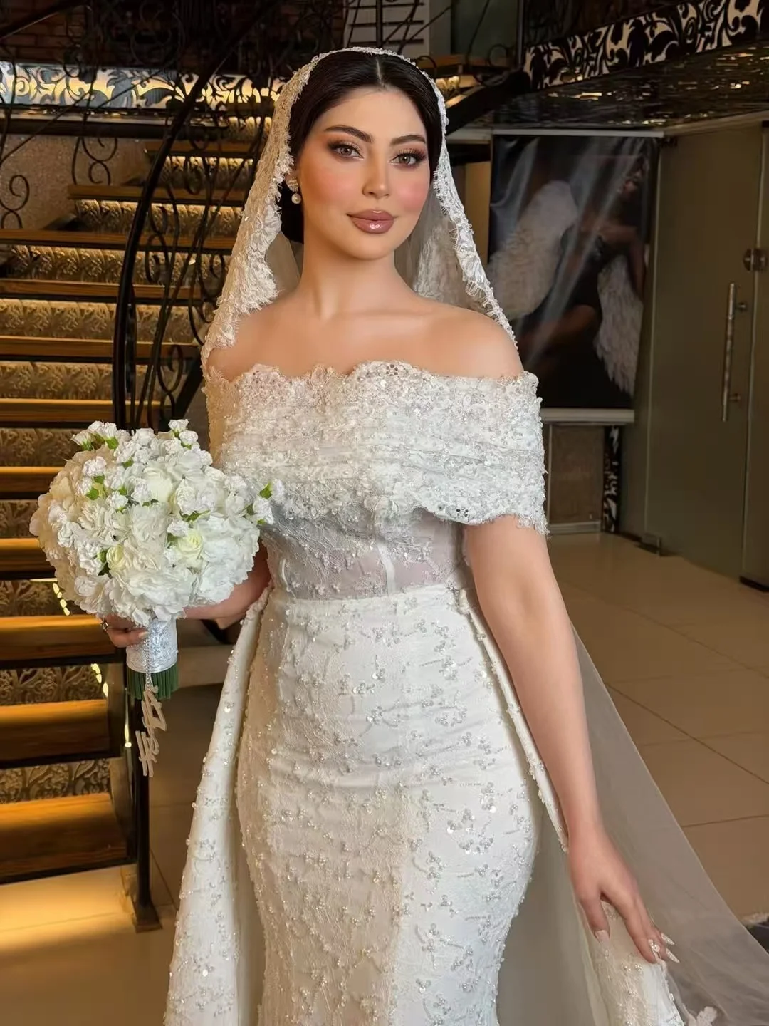 Luxury Mermaid Wedding Dress Off Shoulder Beaded Lace Bridal Gown Detachable Train Elegant Vestido De Novia Amanda Novias Offici