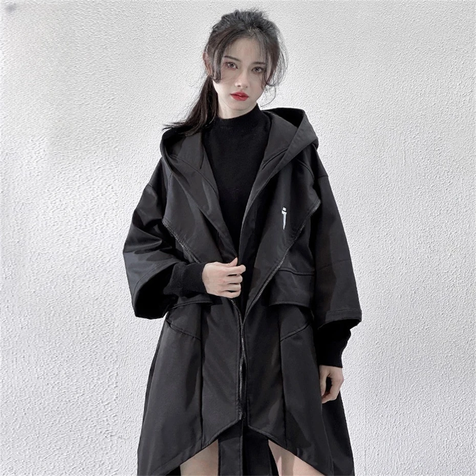 Women Spring Jackets Windbreaker 2025 New Half Sleeve Function Trench Coats Womens Hooded Techwear Oversized Streetwear Jackets