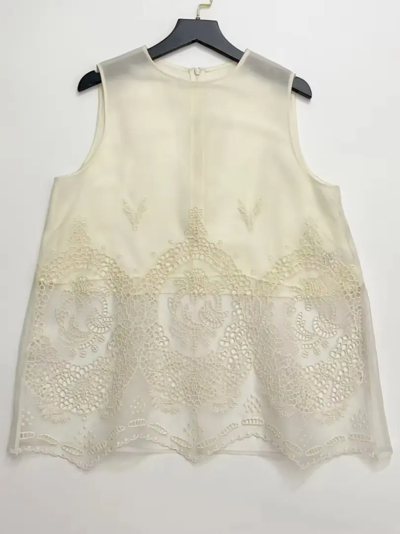 Women Lace Spliced 2-Piece Set Sleeveless O-Neck Vest Top + High Waist A-Line Long Skirt Loose Casual 100% Silk Suit