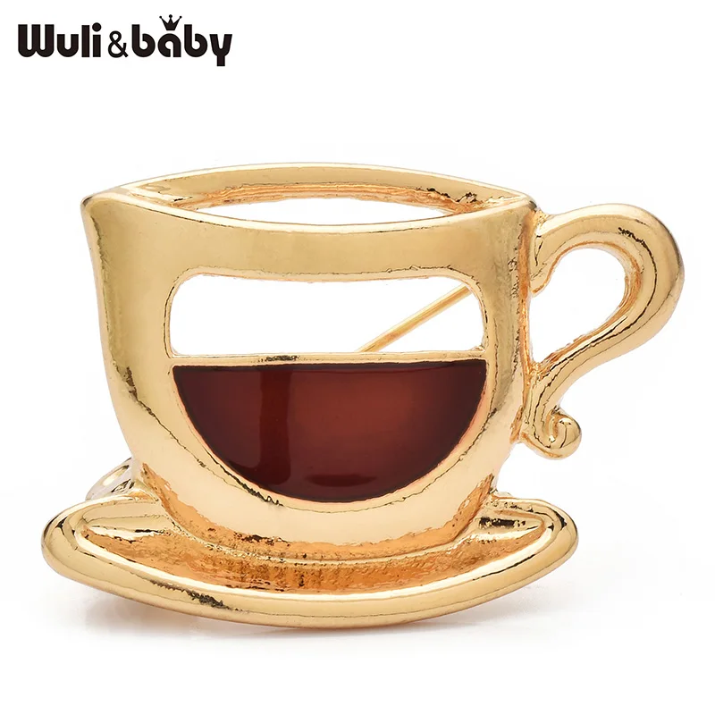 Wuli&baby Enamel Coffee Cup Brooches For Women Unisex 2-color Metal Cups Party Casual Brooch Pins Gifts