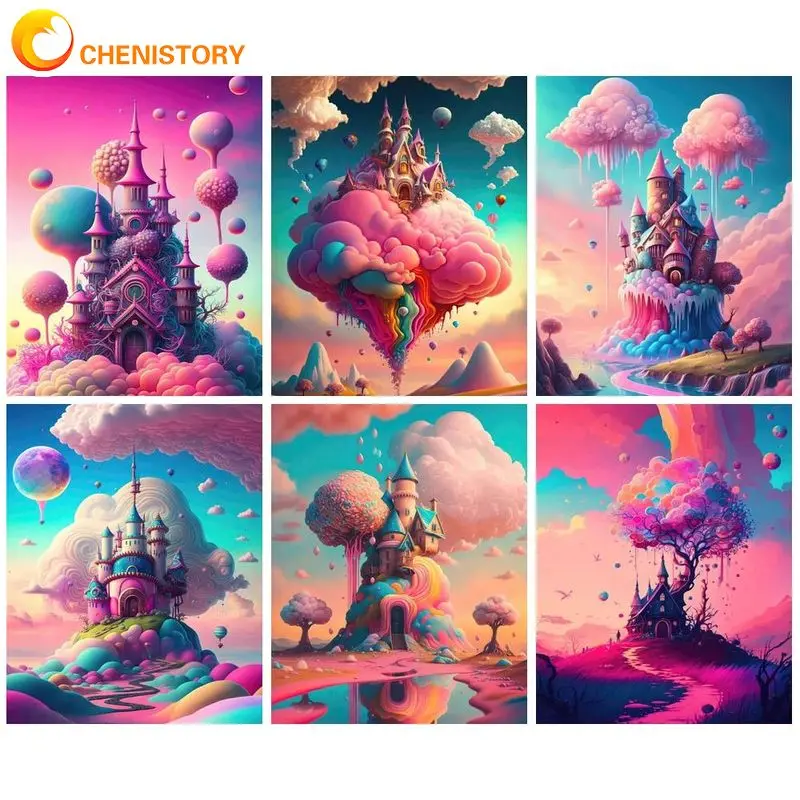 

CHENISTORY 40x50cm Painting By Numbers Paint Kit Dream Castle Picture Coloring For Adults Canvas Painting Gift Diy Crafts Decors