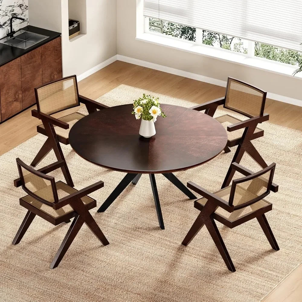 47.2'' Solid Wood Round Dining Table for 4-6 People | Stylish Kitchen Table with Intersecting Pedestal Base