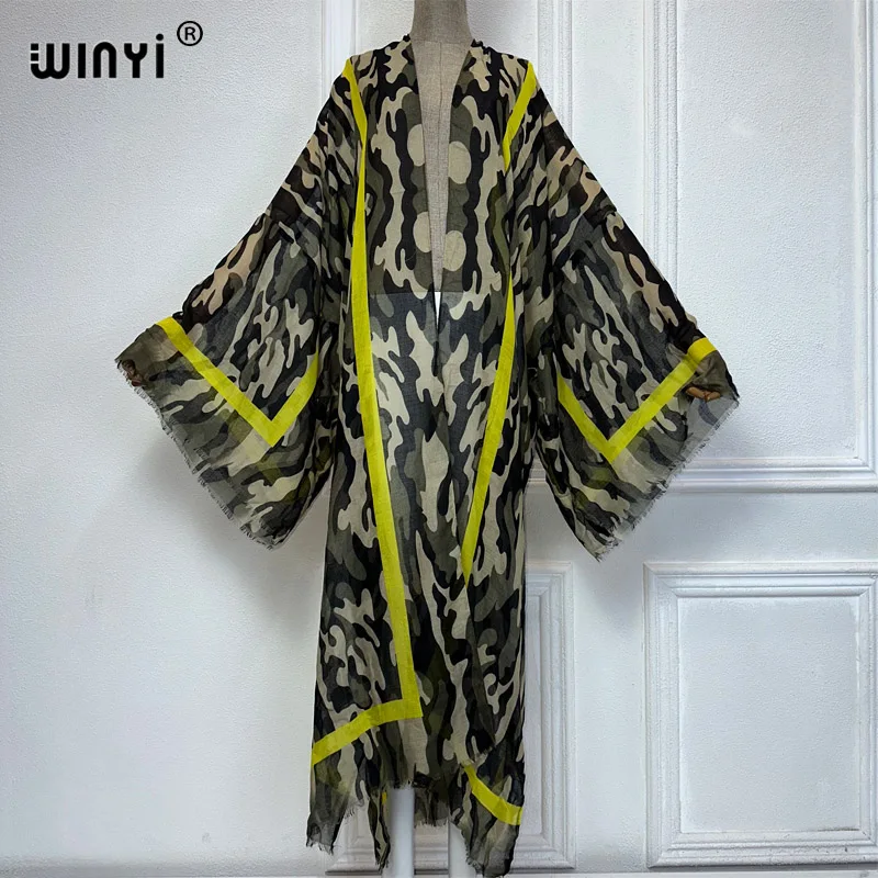 WINYI summer Africa new fashion kimono beach dress bikini cover up Cardigan Camouflage print abaya dubai luxury muslim kaftan