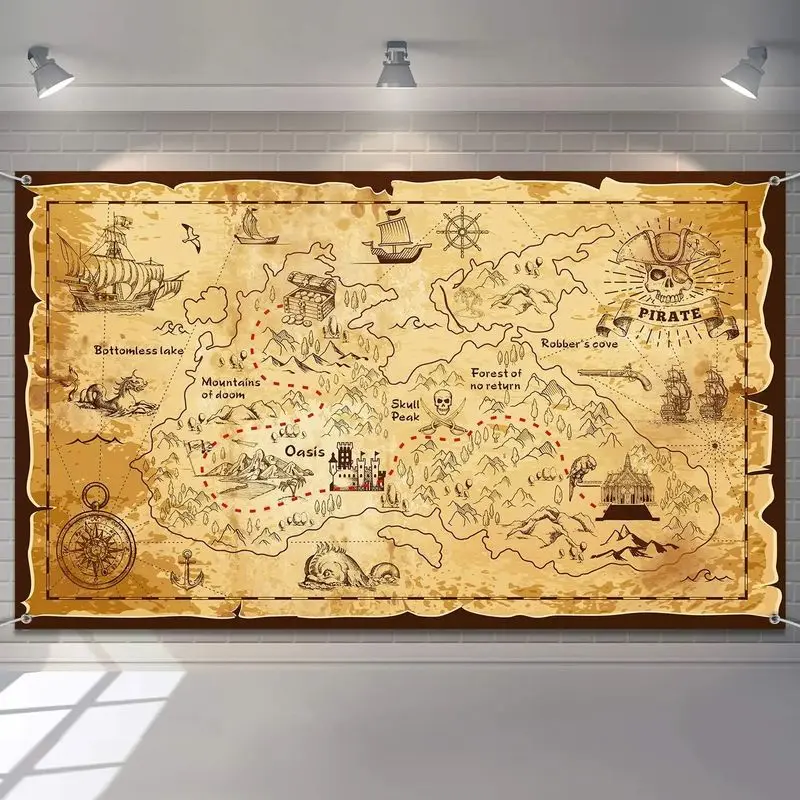 VIKAMA Antique Pirate Treasure Map Tapestry Nautical Skull Retro Caribbean Wall Hanging Teen Bedroom Aesthetic Decor