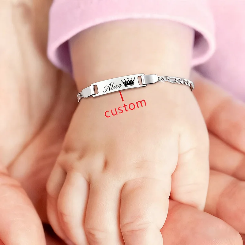 Custom 14k Gold Plated Engraved Name Cuban Chain Bracelet For Kids Girls Boys Personalized Children Jewelry Gifts