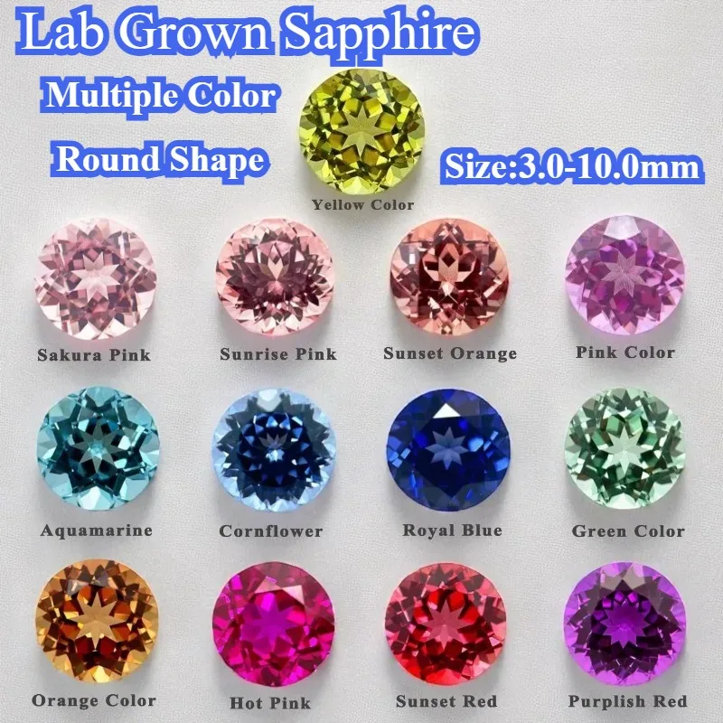 High Quality Lab Grown Sapphire Multiple Color Round Cut Gemstone DIY Ring Necklace Earrings Materials Selectable Certificate
