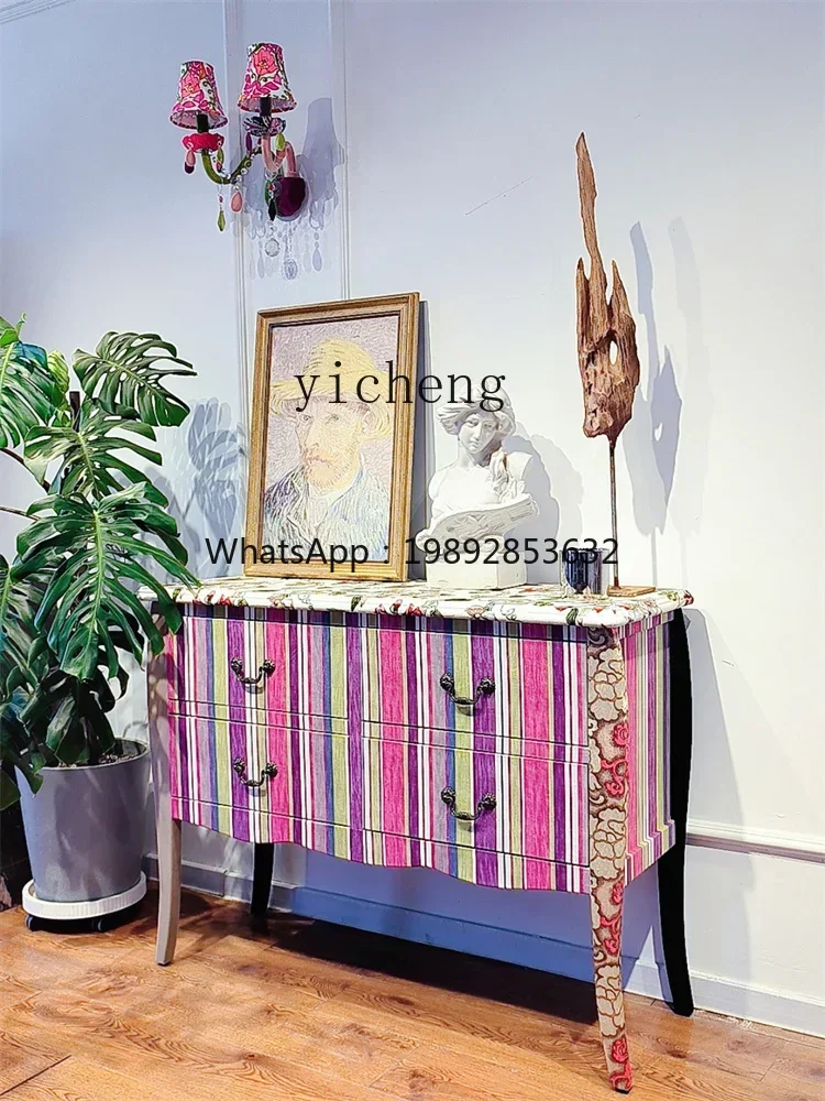 TQH retro living room entrance cabinet model room French art printing dining room storage cabinet