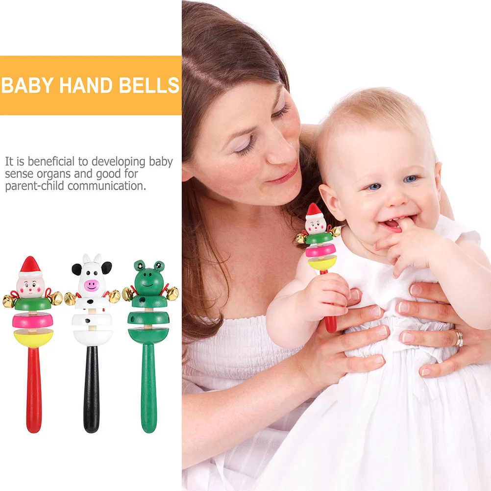 5 stuks Hand Jingle Bells Metaal Hout Dierenrammelaars Vroeg educatief speelgoed Baby Zintuiglijke ontwikkeling Cadeaus voor baby's