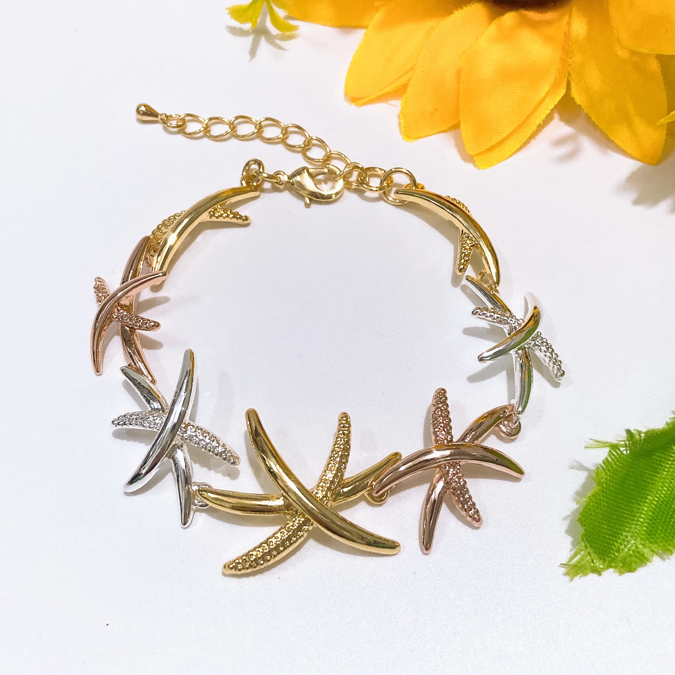 Beautiful Three Tone Sea Stars Shape Bangle Jewelry Statement Hotsale Bracelet Jewellery Gift Everyday Wear For Wedding Party