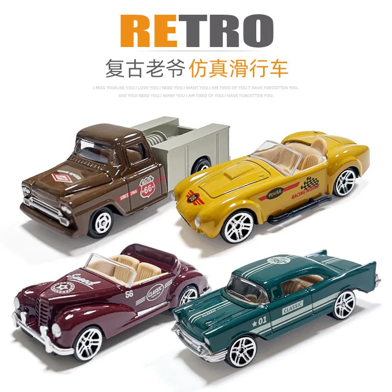 

1:64 Винтажный классический ретро-автомобиль-детская раздвижная игрушка, мини-модель автомобиля, устойчивые к падению детские игрушки, инерционный автомобиль, подарок-сюрприз
