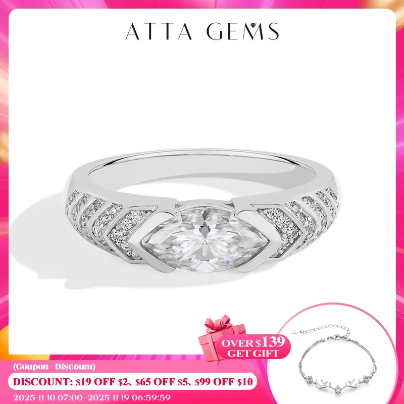 

ATTAGEMS 1CT Mariquise Муассанит кольцо для женщин и мужчин 925 пробы серебро 18K позолоченные обручальные ювелирные изделия с сертификатом GRA