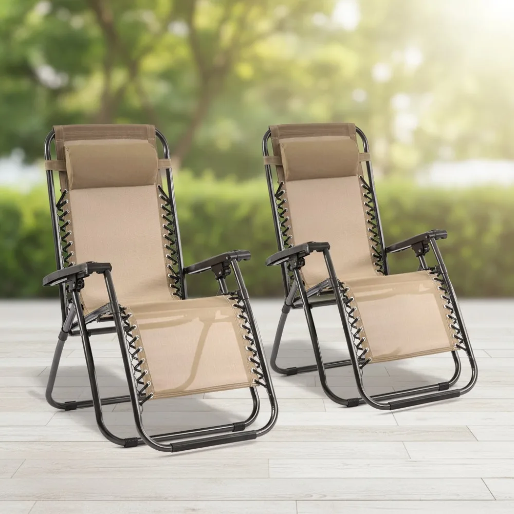 

2-Pack Zero Gravity Lounge Chairs Outdoor Patio Recliners Adjustable Foldable for Garden Beach Yard (Tan)