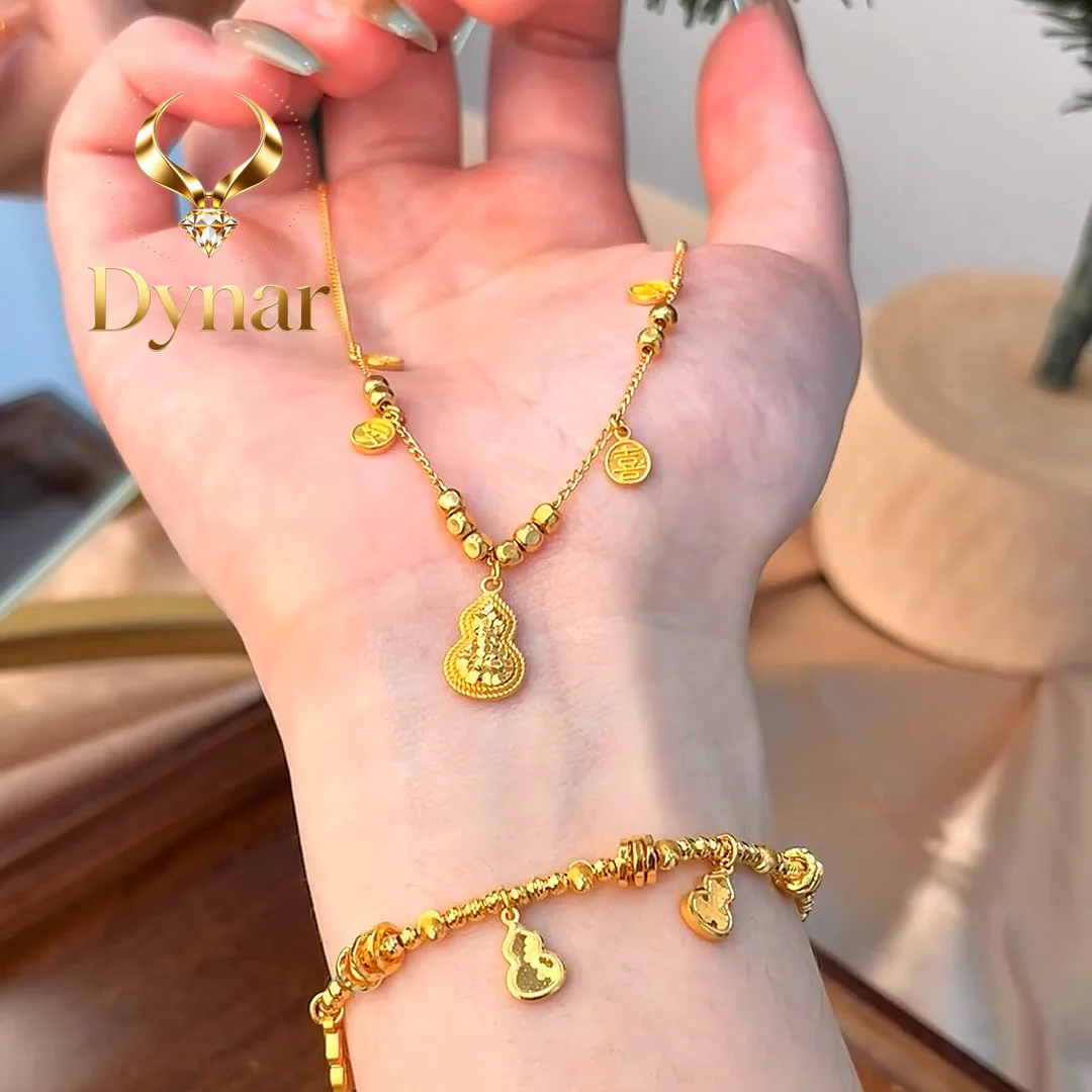 

Dynar Jewelry 9999 24K real gold Xiaohongshu Ping An Xile Broken Ice Hulu Necklace High-end Fashion and Exquisite Collarbone Ch