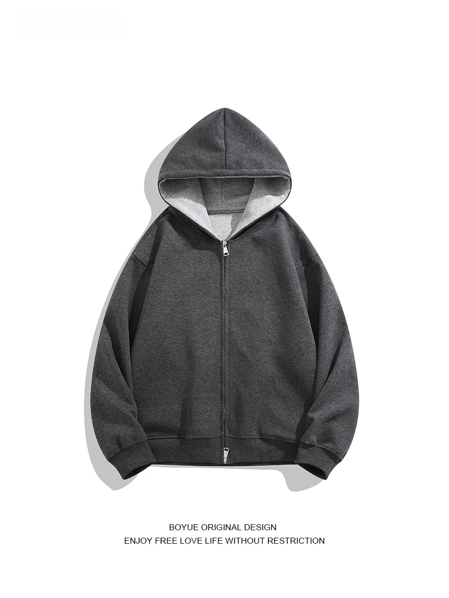 

Boyue Pure Color Heavyweight Double Zipper Hoodie Casual Spor Hardwearing Jaet for Couples Men Women Youth Long Sve