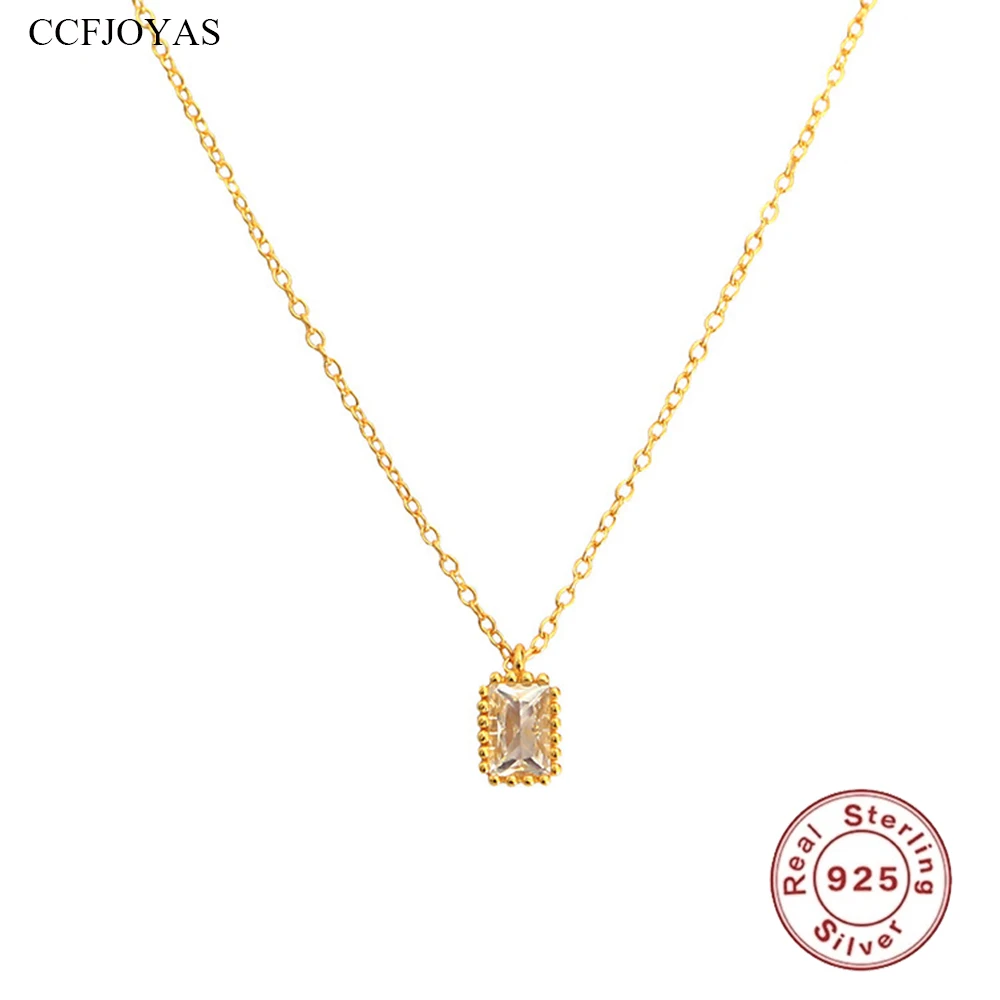 

CCFJOYAS 925 Sterling Silver Geometric Rectangular Zircon Pendant Necklace for Women Exquisite Retro Clavicle Chain Necklace