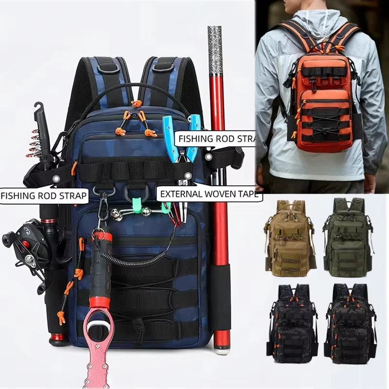 Outdoor Tactical Climbing Camping Backpack Sports Trekking Hiking Molle Tackle Bag with Rod Holder Travel Chest Rucksack