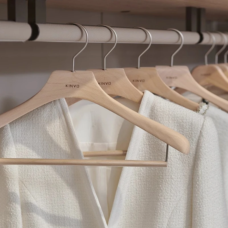 

Premium Beech Wood Hangers with Rod Widend Traceless Closet Organizers for Suits & Coats Light Luxury Garment Rack for Wardrobe