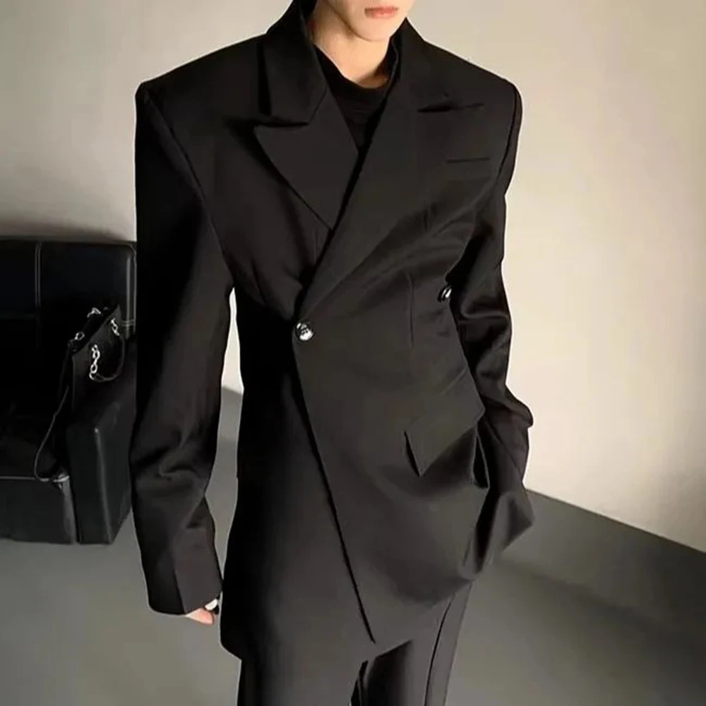 Mens Padded Shoulder Waist Casual Jacket Suit Streetwear Fashion Youth Campus All-Match Trend Jacket Men'S Clothing 2025 New