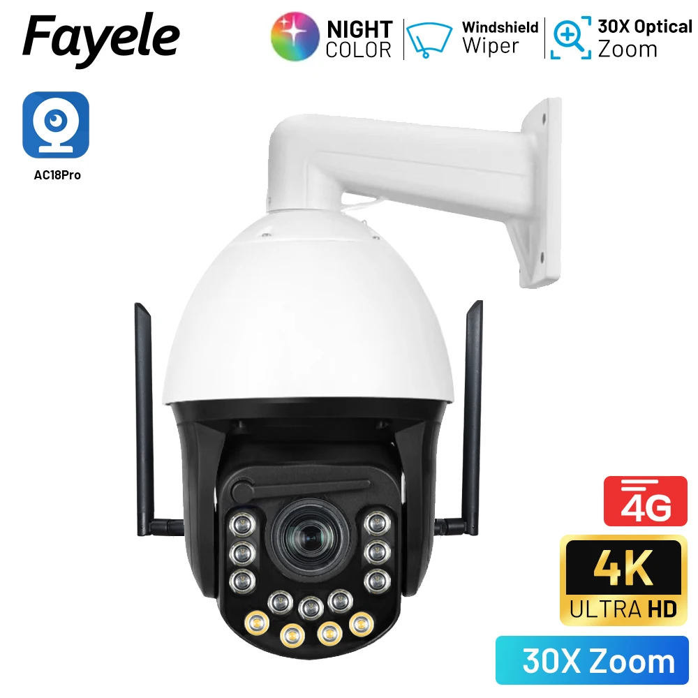 Outdoor 5MP Wireless 4G PTZ Camera IR 200M Long distance 30X Zoom Humanoid Auto Tracking Wiper Speed Dome Camera Vdeolink 4K 8MP