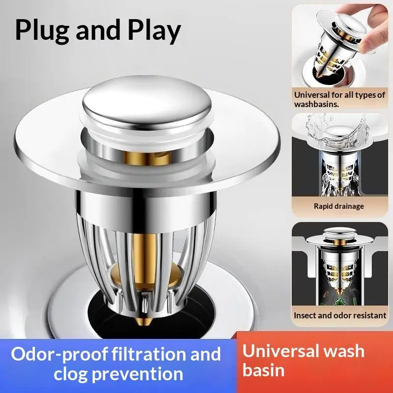 Universal Push Rebound Drain Stopper 1/2Pcs Silver Filter Hair Catcher For Bathroom Kitchen Bathtub Sink