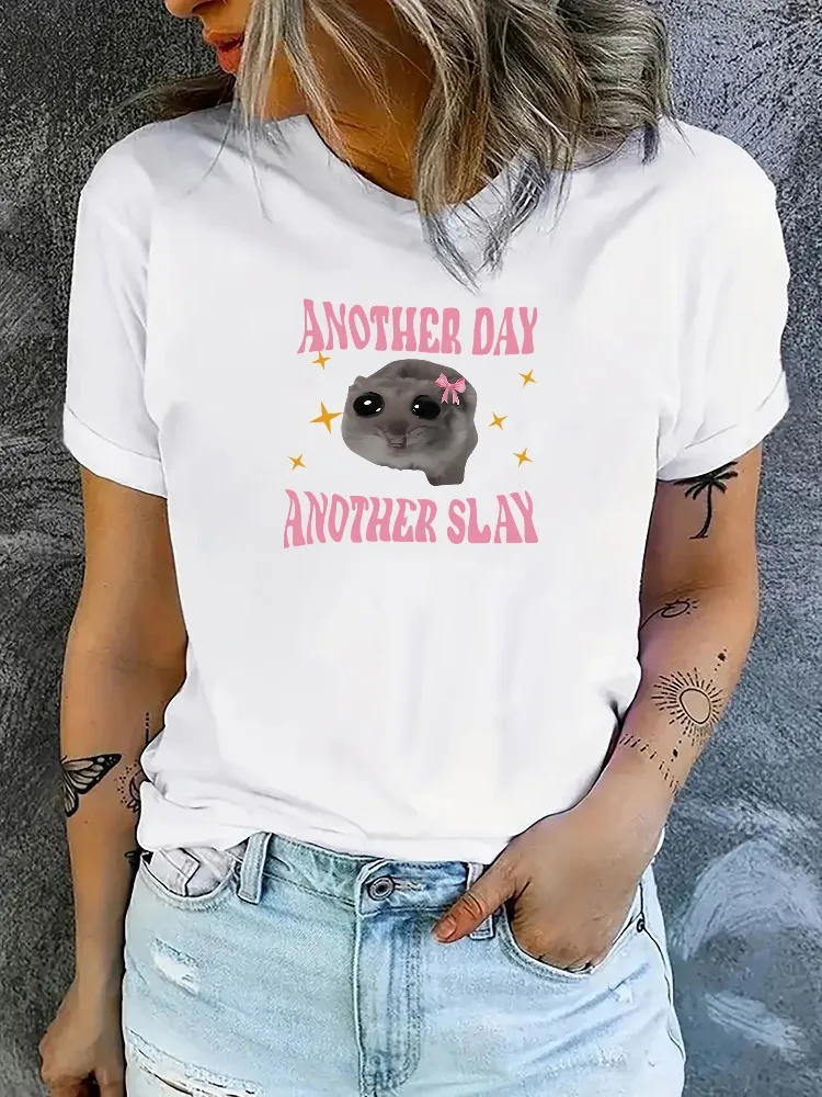 Womens Cute Animal Pattern T-shirt Casual Round Neck Short-sleeved T-shirt Another Day of Inspirational Tops Comfortable and Fit