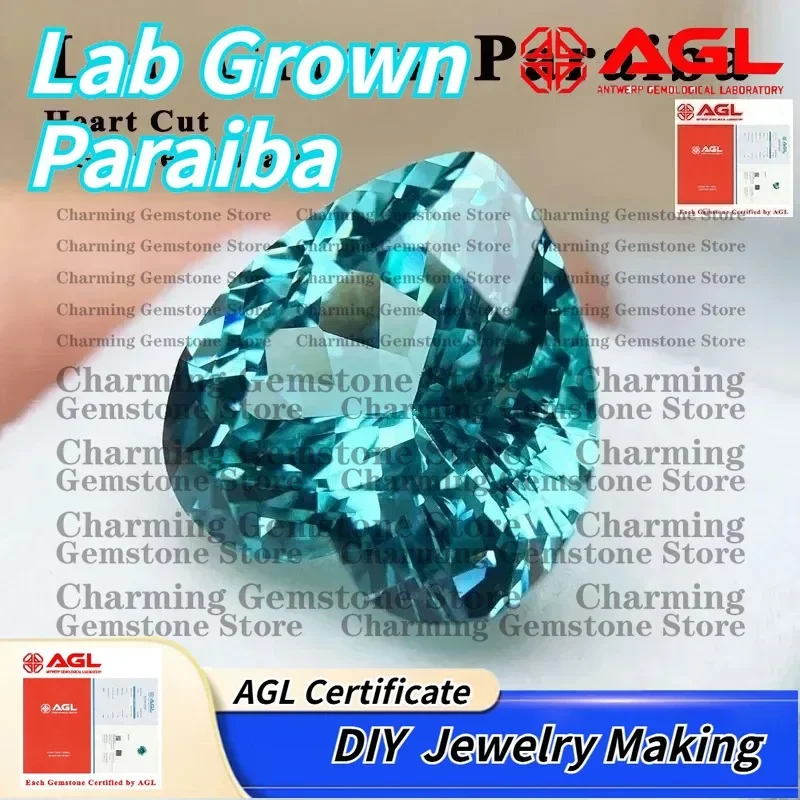 

Lab Grown Paraiba Heart Cut Gemstone for DIY Jewelry Making Inlay Ring Necklace AGL Certificate Lab Created Paraiba