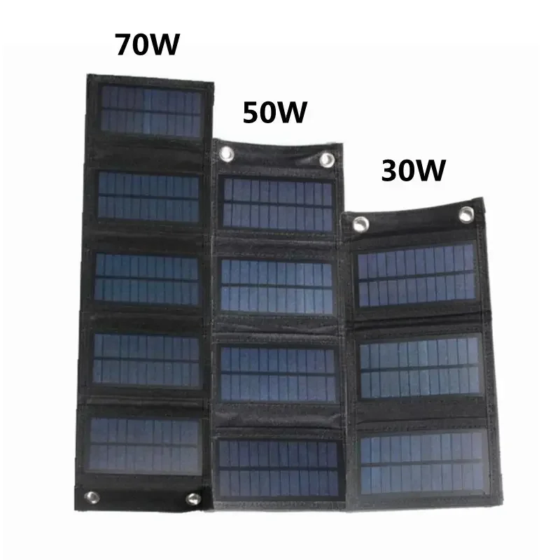 30W/50W/70W/80W Solar Panel USB 5V Foldable Solar Charger Waterproof Solar Cell Portable Outdoor Mobile Power for Camping Hiking