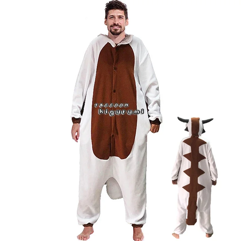 Pyjama Onesies de vache blanche pour hommes et femmes, vêtements de nuit animaux imbibés, costume Cosplay, le dernier maître de l'air, Appa Kigurumi, cadeau de Noël pour enfants