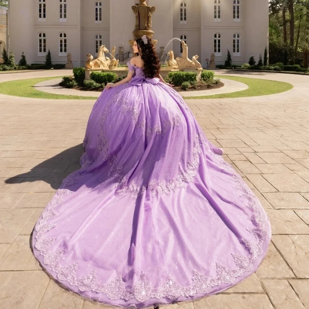 Abiti Quinceanera lilla Abito da ballo con spalle scoperte Applicazioni di perline Abiti messicani dolci 16 15 Anos personalizzati