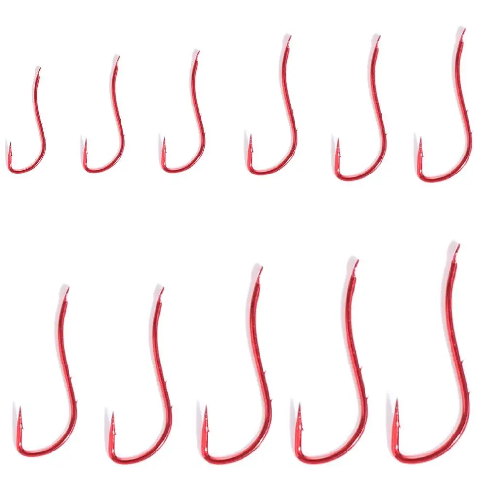 20pcs Double Shank Red Fishing Hooks Barbed High Carbon Steel Bait Holder Hook Falt Narrow Live Bait Hook Beach Fishing