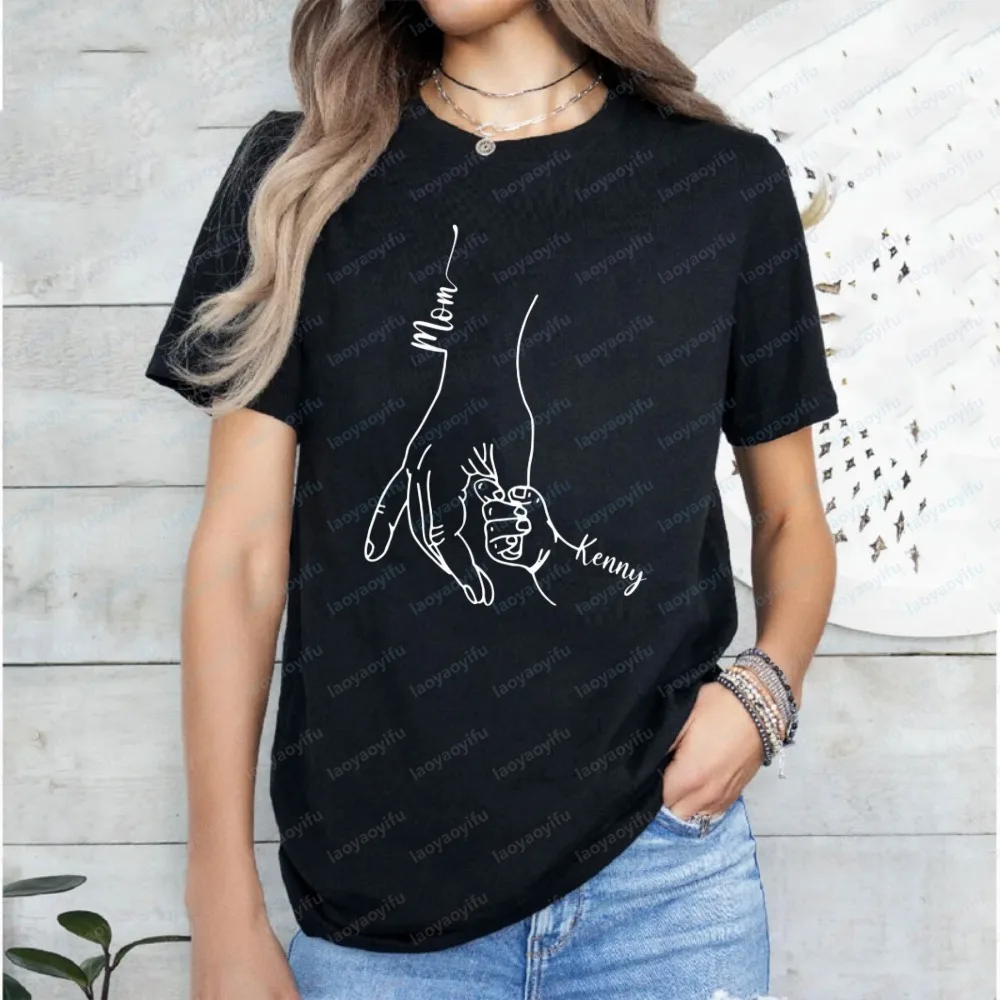 Custom Mom Shirt From Children Personalized Mom & Kids Hands Shirt Family with Kids Names Mothers Day Gift From Kids Mom Tops