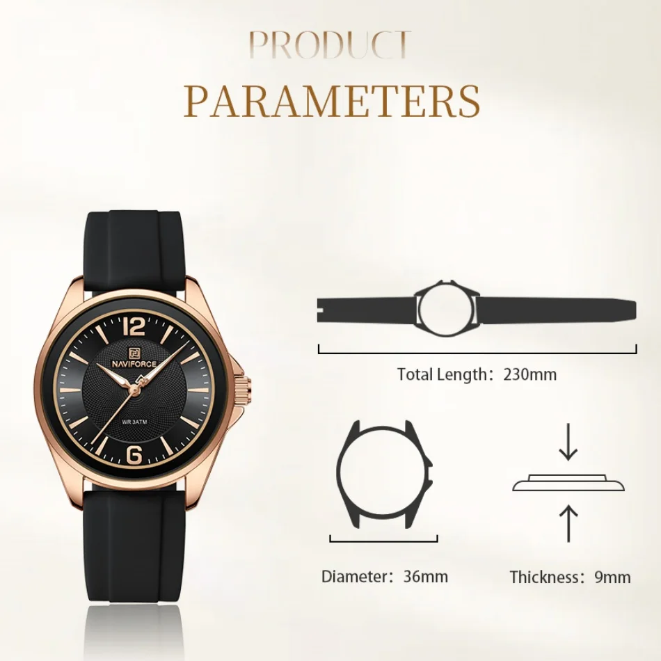 NAVIFORCE الأصلي ساعات نسائية كلاسيكية مستديرة الهاتفي سيليكون حزام 3ATM مقاوم للماء ساعة فاخرة للنساء تعطي هدايا للفتيات