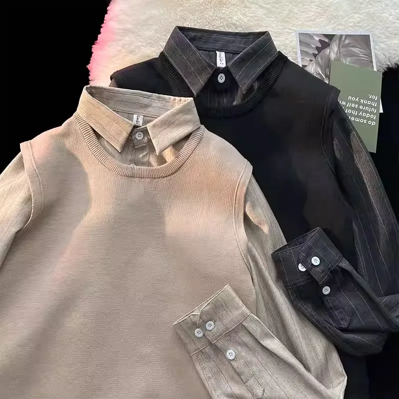

Men's Casual Striped irt Knitted Vest Autumn Winter Faion College Sle Patchwork Polyester Fiber Long Sve Button up