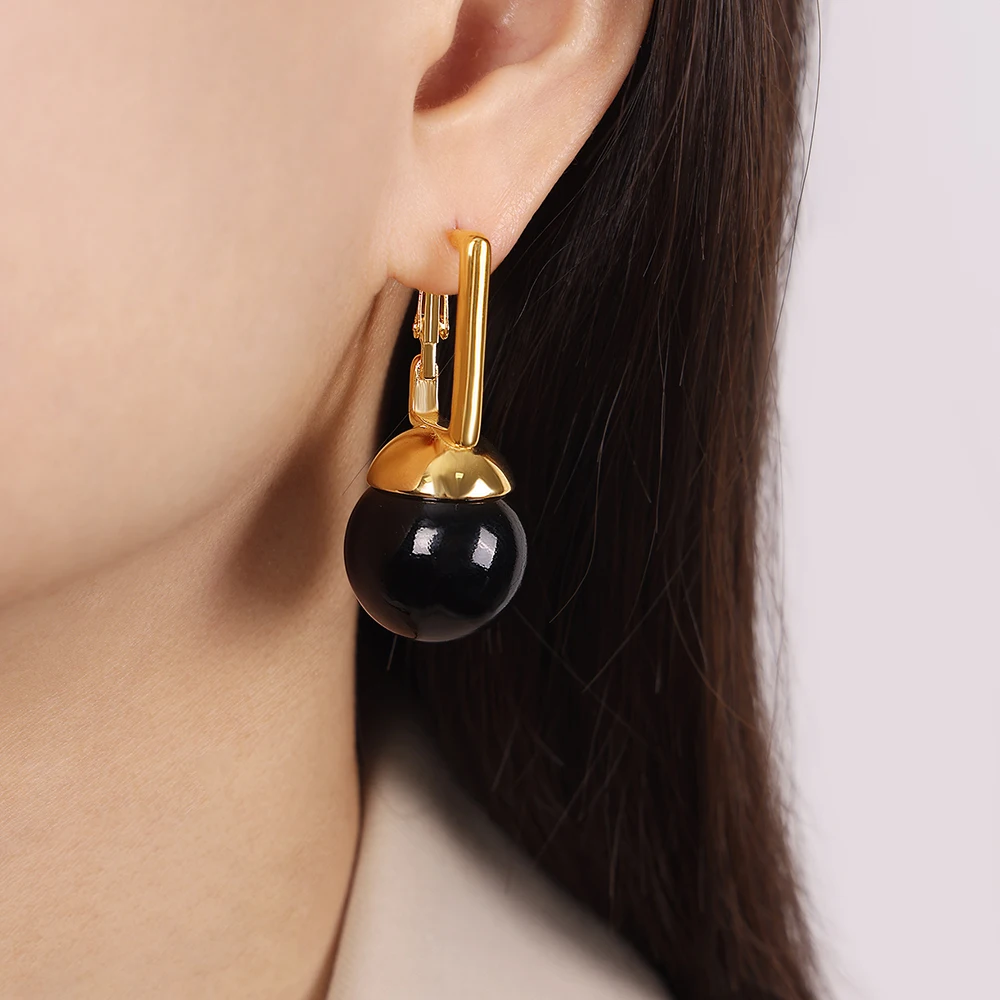 Shell Bead Pendant Stainless Steel Earrings For Women 18K Gold Plated Waterproof Elegant Women\'s Dangle Earring Luxury Jewelry