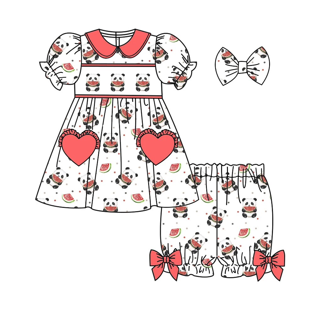 Girls' pajama set collared puff sleeves paired with trousers cartoon print suitable for both boys and girls