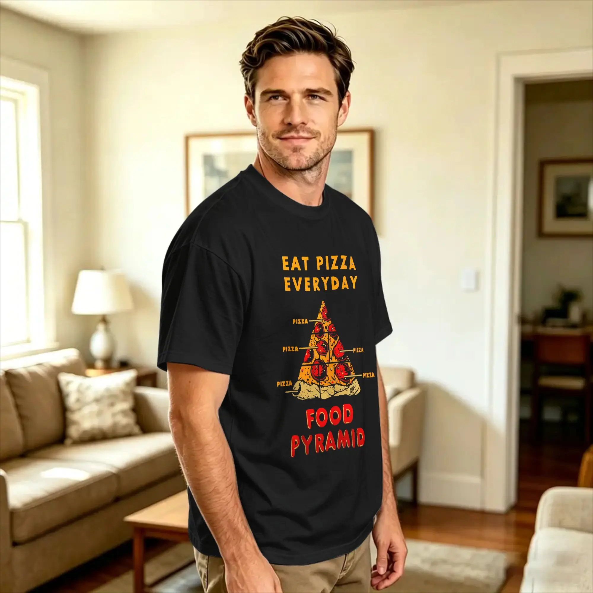 Eat Pizza Every Day Pizza Lover Food Pyramid Design T-Shirt Summer  100 Cotton T Shirts For Men's Casual Tee Shirt  Basic Tees
