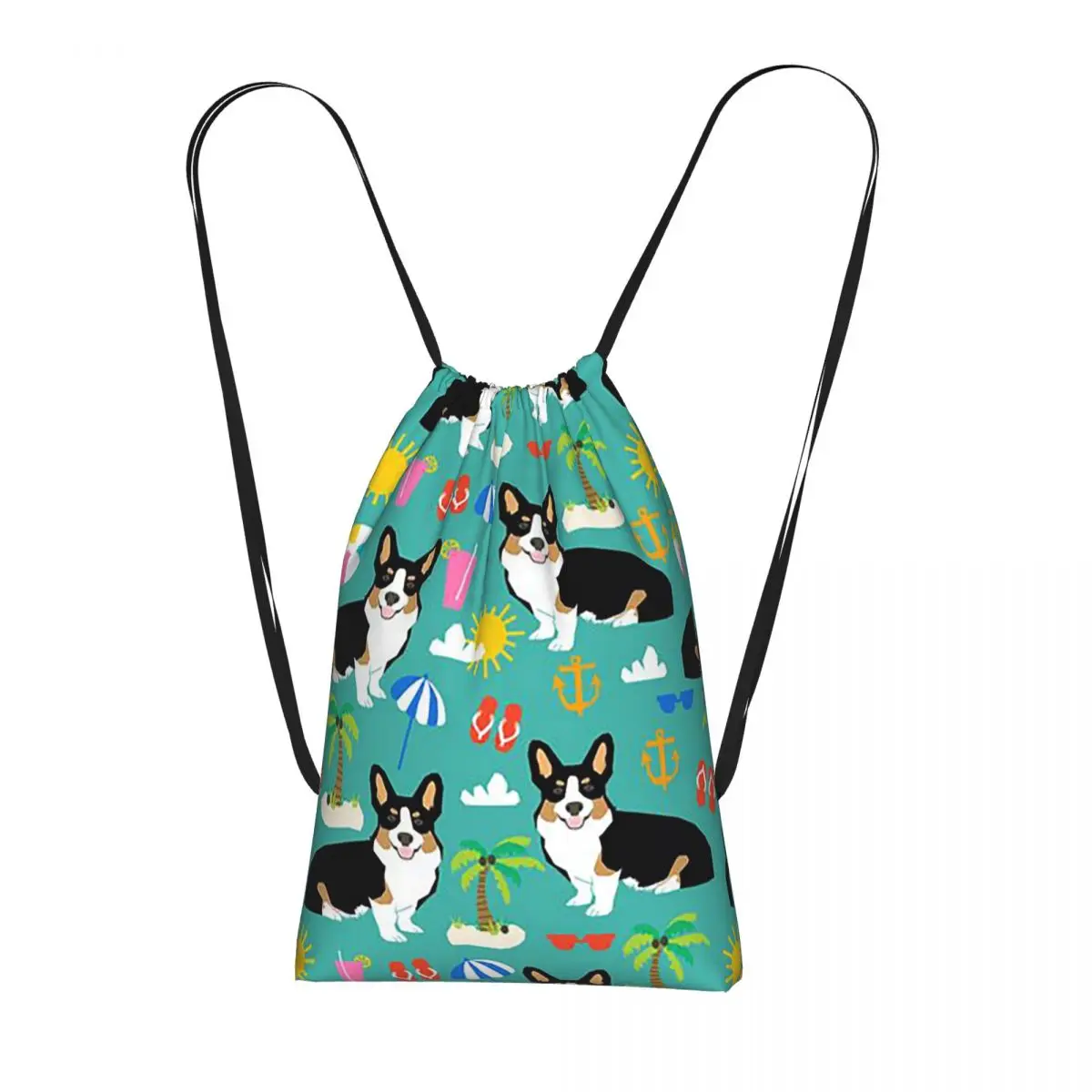 

Рюкзаки с рисунком кокосовой пальмы Corgi Beach, модные сумки на шнурке с карманами для хранения, сумки для книг для мужчин и женщин, школьные сумки