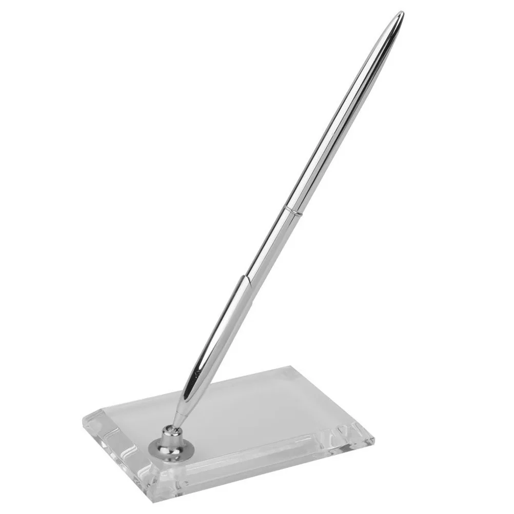 

Premium Signing Pen Set for Wedding Engagement Includes Rectangular Pen Holder with Engraved Plaque 360 Rotatable Base Crystal