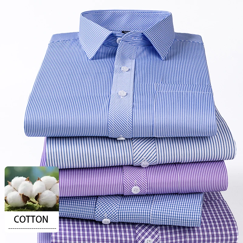 Plaid Cotton Shirt Men's Comfort Business Shirts Breathable Long Sleeve Classic Shirt Spring Summer Solid Color Leisure Clothing