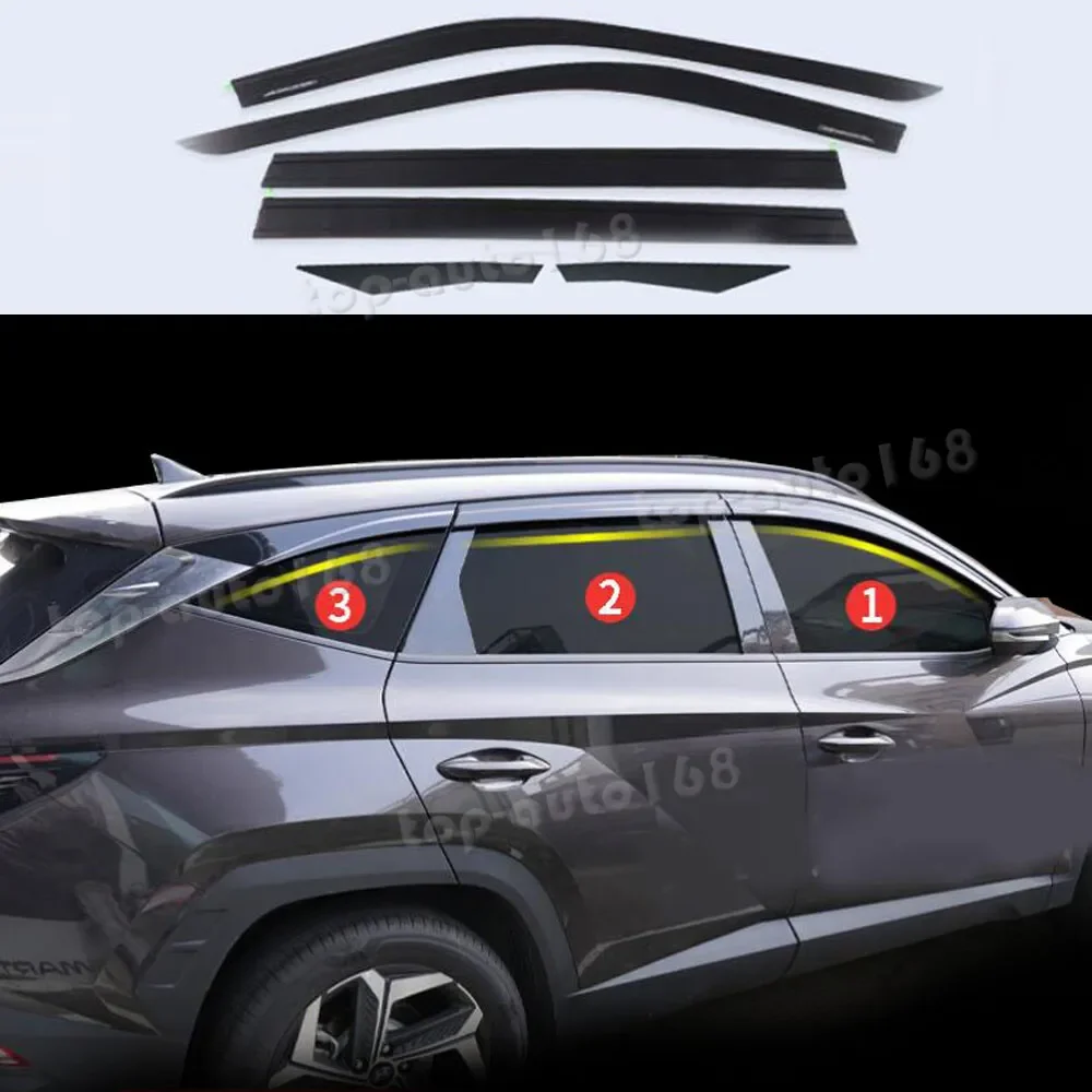 Black Window Visor Vent Shades Sun Rain Guard 6pcs For Hyundai Tucson 2022-2023