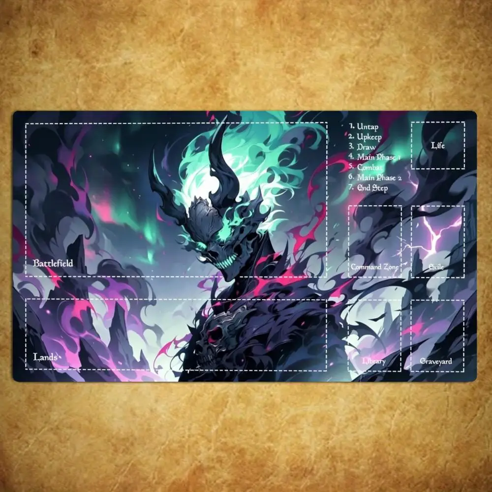 Ghost‑flame Skeleton Demon Lord TCG Playmat 35X60CM Magic Card Battle Mat Non‑Slip Durable Stitched Edge Tabletop Game Playmat
